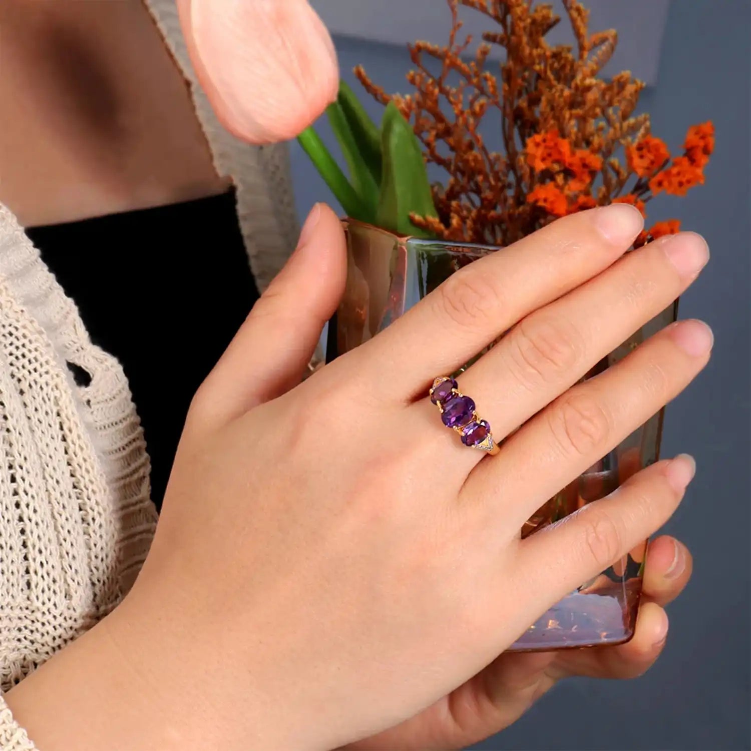 Light Luxury Natural African Amethyst Sterling Silver Ring